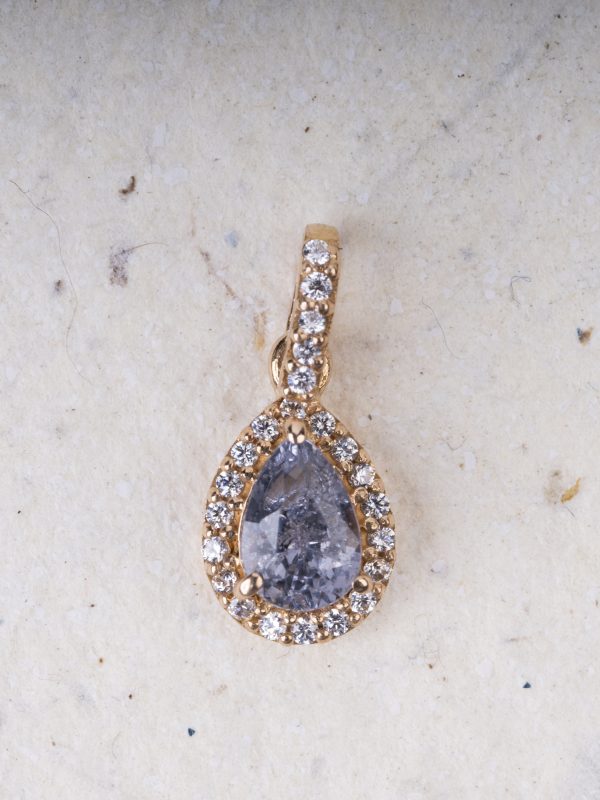 Twilight Tear – Pear-Cut Sapphire Pendant with White Accents