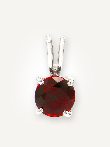 Round-Cut Natural Garnet Pendant in 925 Sterling Silver