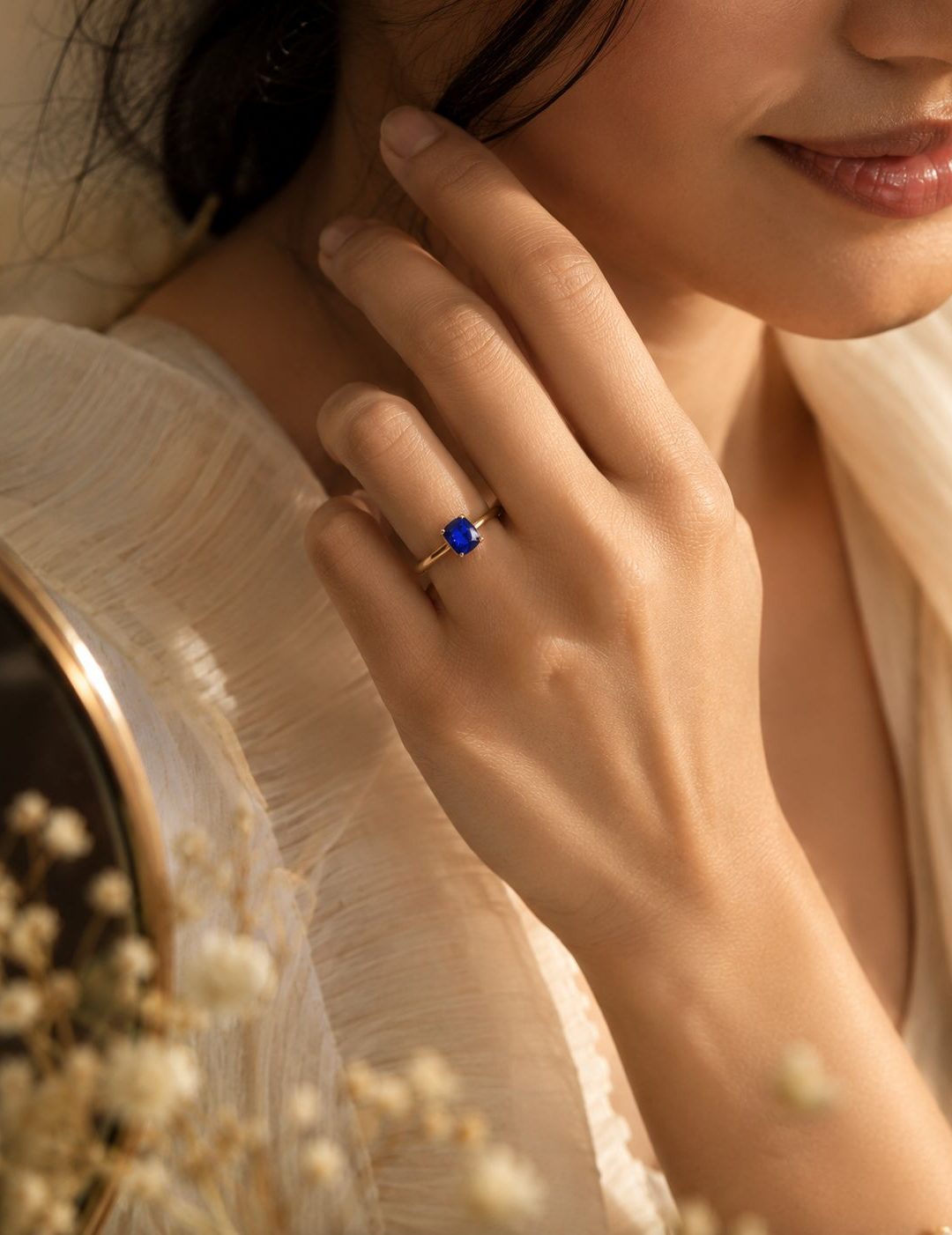 Cushion-Cut Ceylon Blue Sapphire Solitaire Ring in 18K Rose Gold